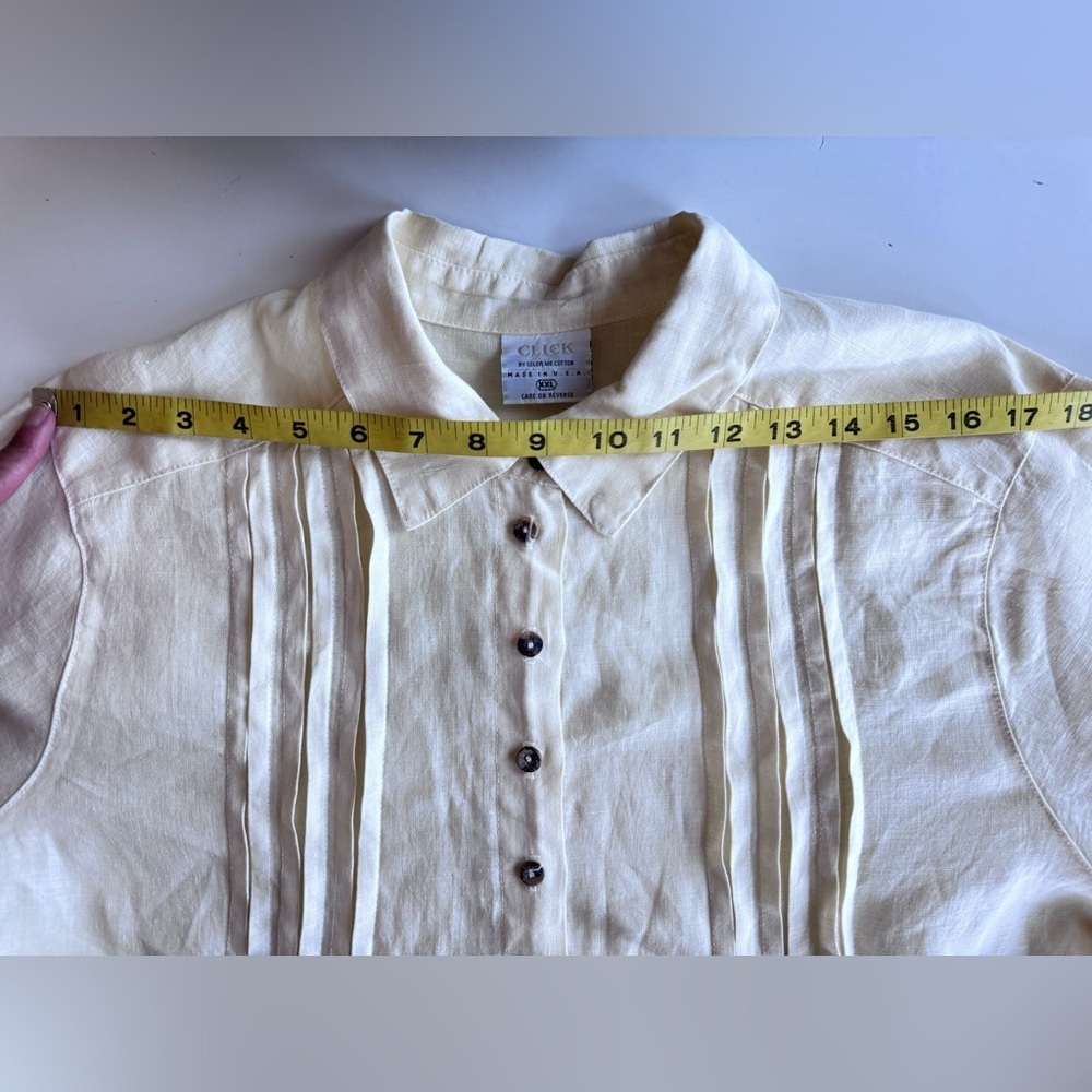 Click Color Me Cotton Beige Cream Linen Pin Tuck Peasant Shirt Dress Size 2XL - Picture 8 of 11
